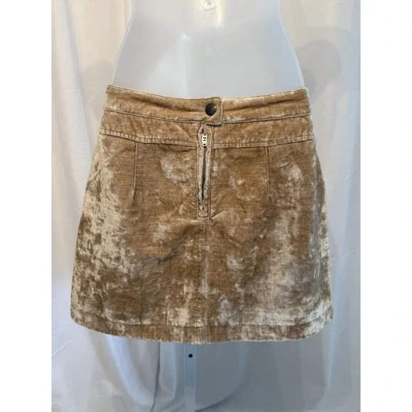 Free People Dust To Dust Crushed Velvet Tan Mini Skirt Festival size 2 - Picture 6 of 12
